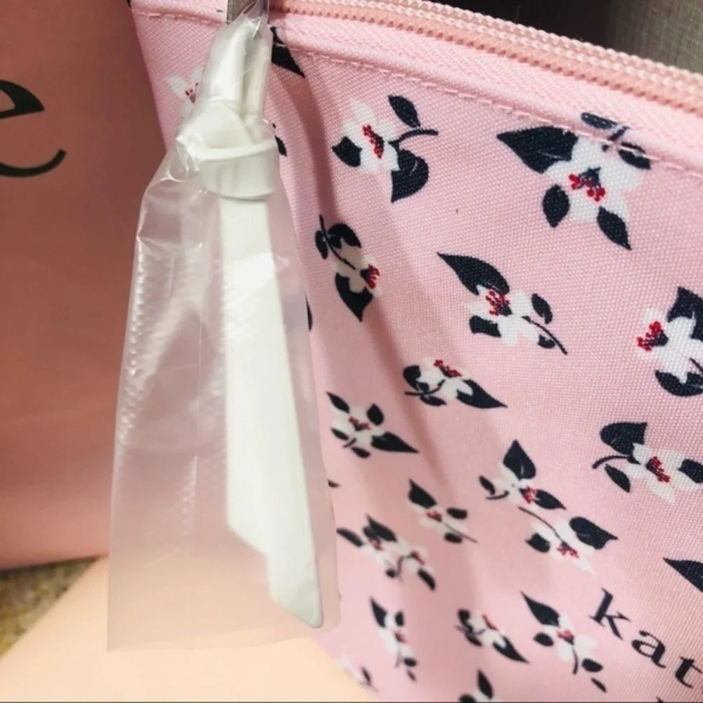Kate Spade New York Floral Canvas Zip Pouch With Leather Pull NWT